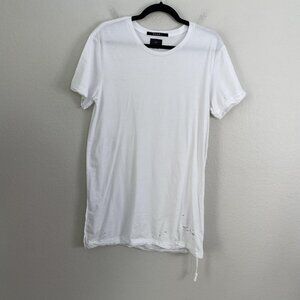 Ksubi Shirt Mens Small White Distressed Longline Tee‎ Drawstring Hem Streetwear